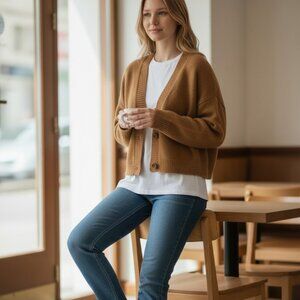 Wild Fable Sweater Cropped Button Up Brown XL